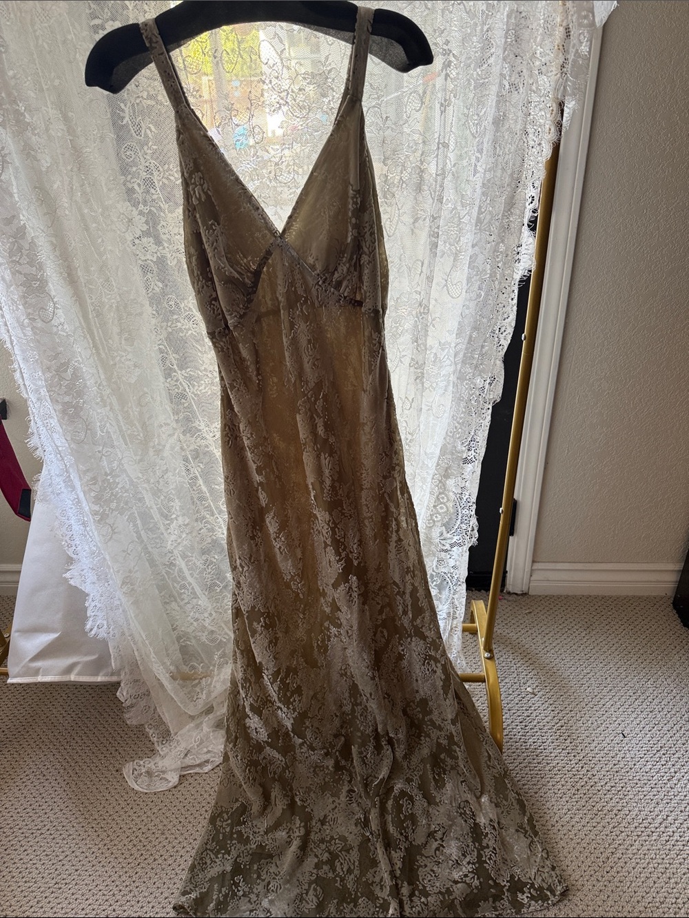 Mango Olive  Slip Dress with V-Neck